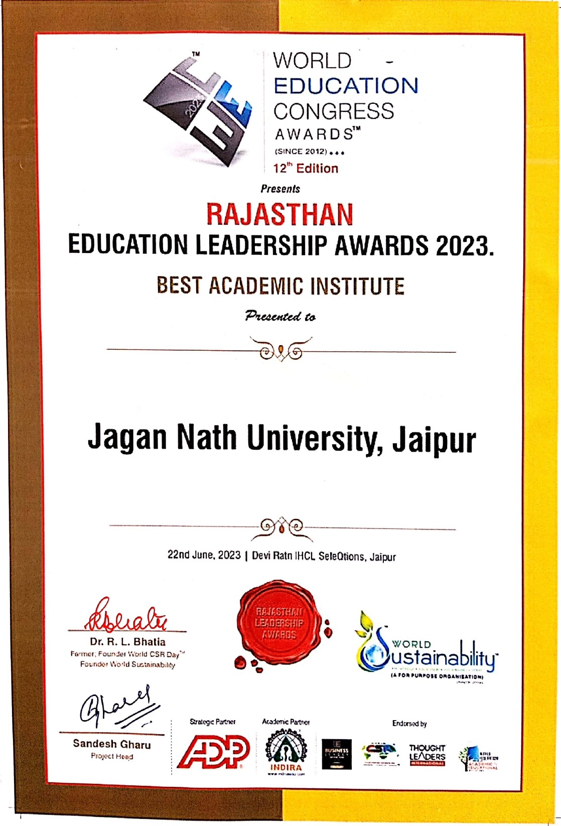 Rajasthan Leadership Award-2023